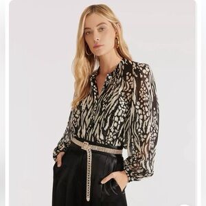 Veronica Beard Ashlynn Black White Abstract Animal Printed Silk Cami Blouse 00